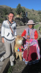Bianca again with another alpaca and a local at Colca Canyon
