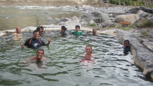 Colca Canyon Lodge hot springs - everyone enjoying the 39 degree temperature of the pool