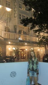 Bianca posing in front of a classy hotel, Rio