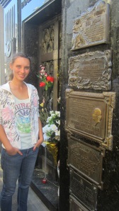 Bianca standing in front of Evita's resting place in Recoleta Cemetery